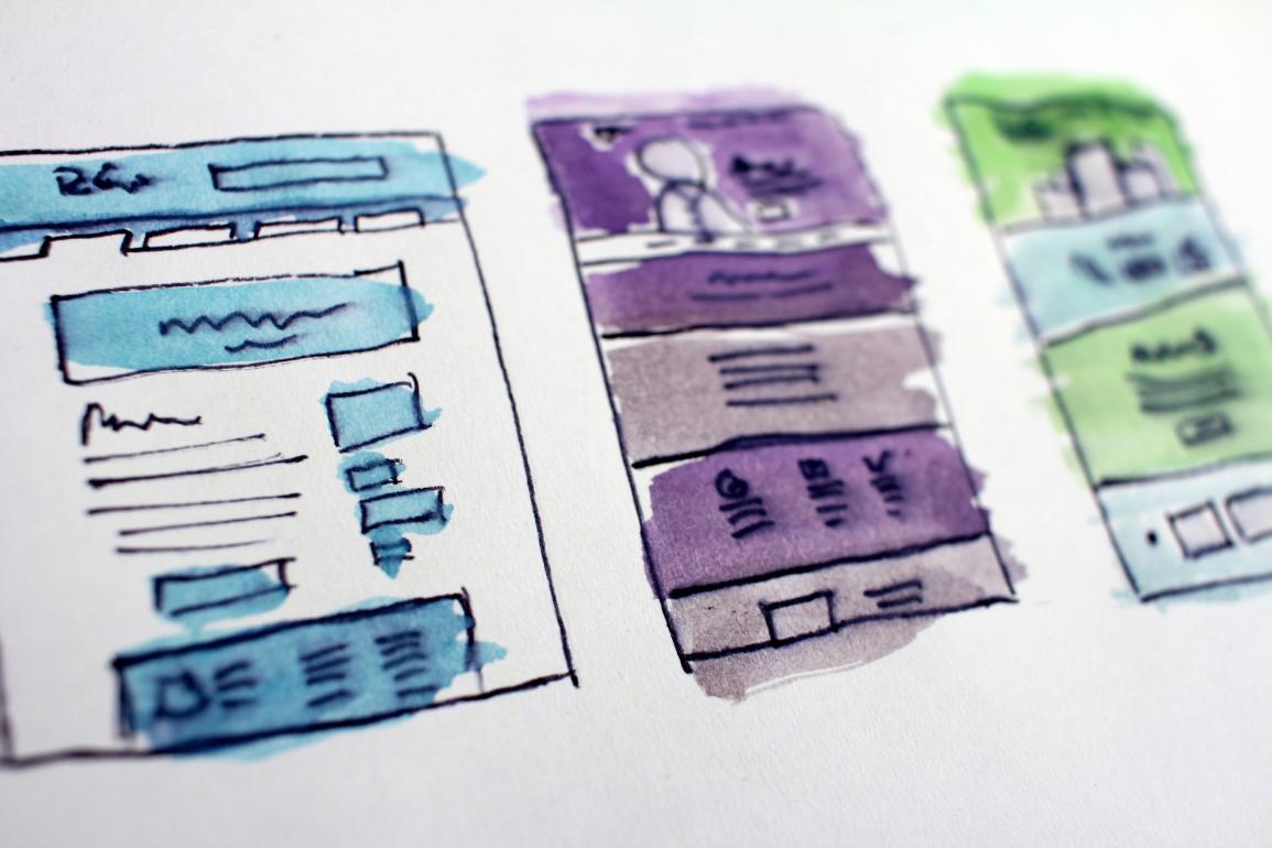 Sketched wireframes in watercolors.