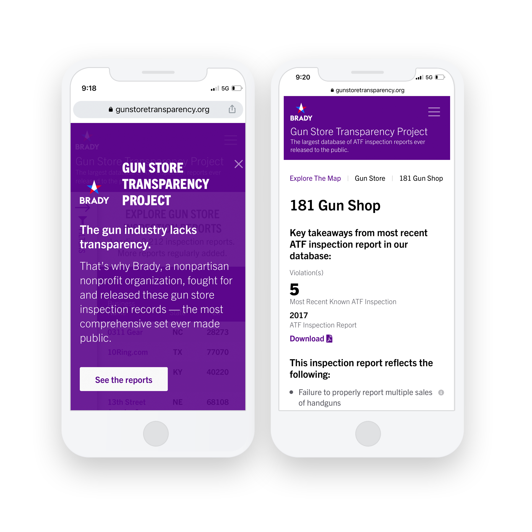 Brady Campaign Gun Store Transparency mobile