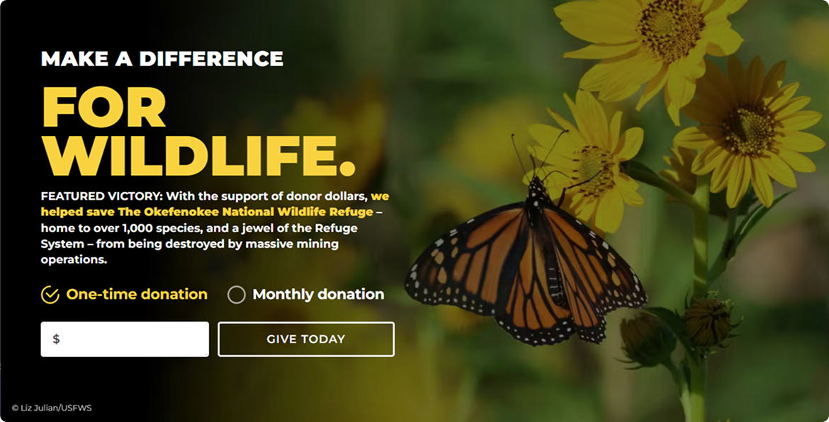 An Engaging Networks block lets people choose one-time or monthly donations,  with a donation amount that pre-fills a donation page.