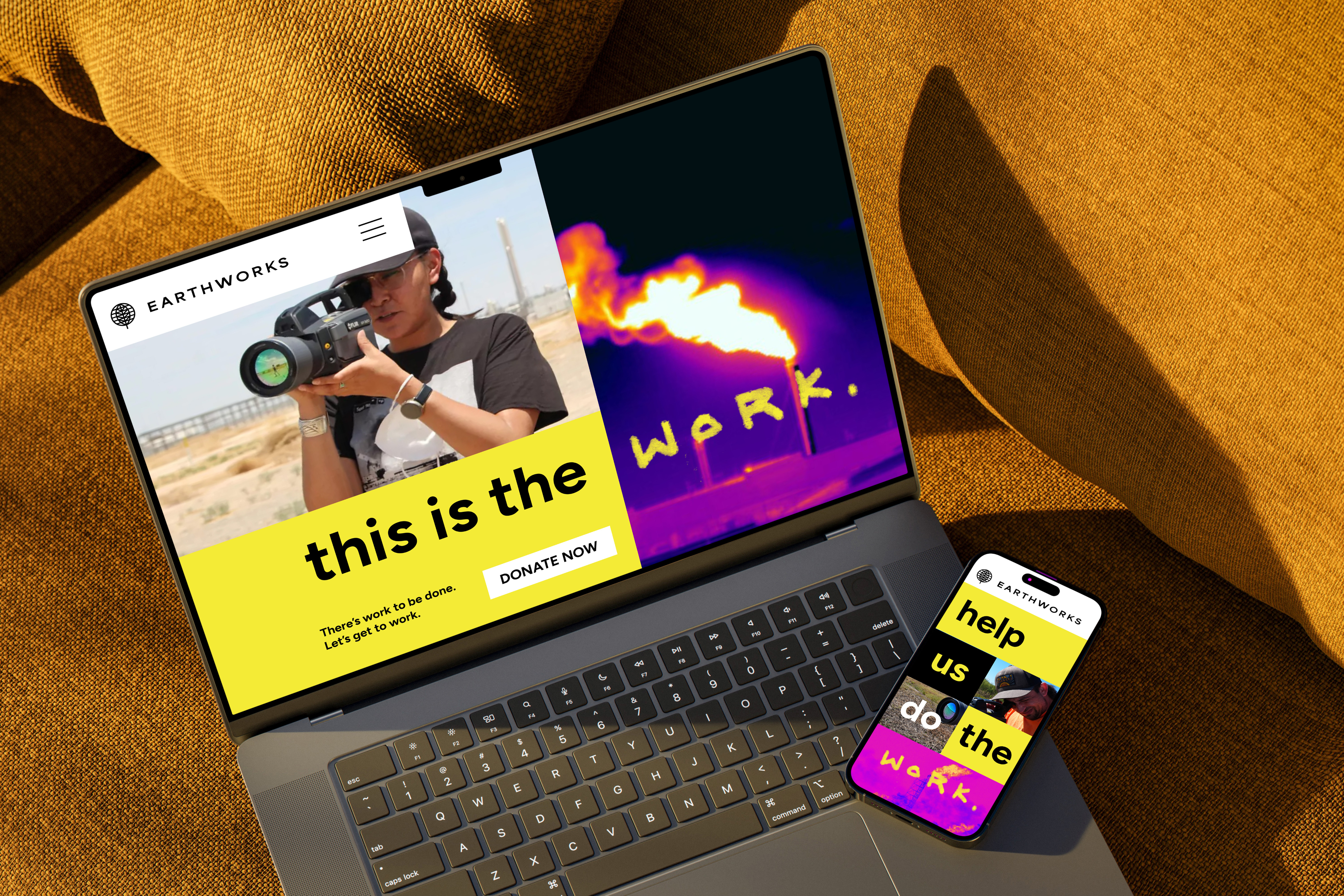 A photo of a laptop and a cell phone, both displaying donation splash pages built by RAD Campaign.