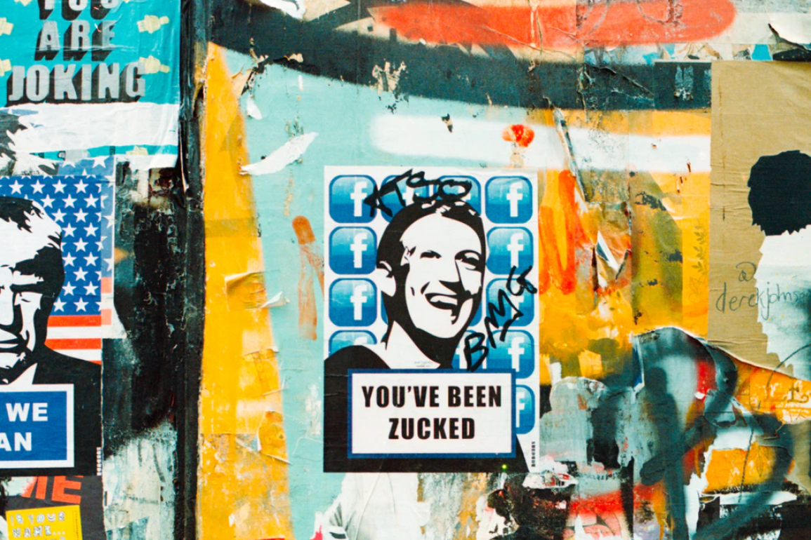 Social Media Graffiti with Mark Zuckerberg's face and text that says "You've Been Zucked"
